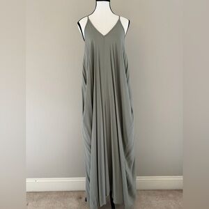 Elan Olive Sage V-Neck Maxi Dress